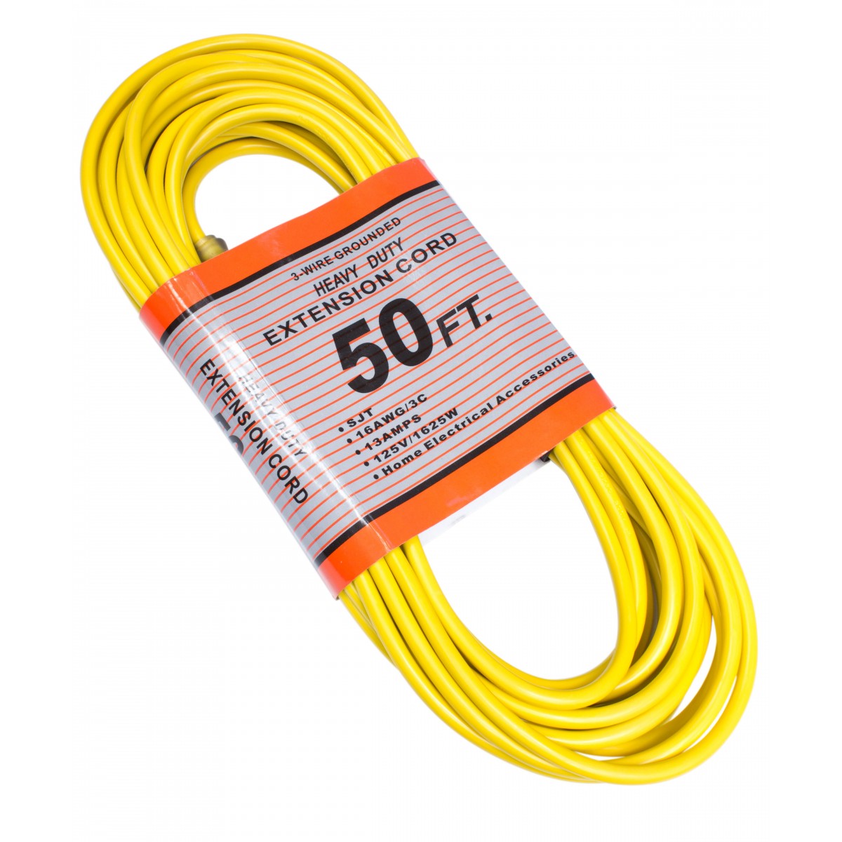 50' Extension Cord, 3-Wire Grounded, 16/3 SJT, 13 A, 125 V,