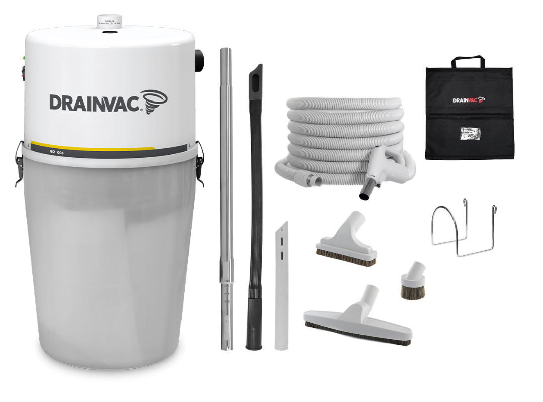 Drainvac Generation 2 Central Vacuum 800 AW + Premium Accessory Kit Combo