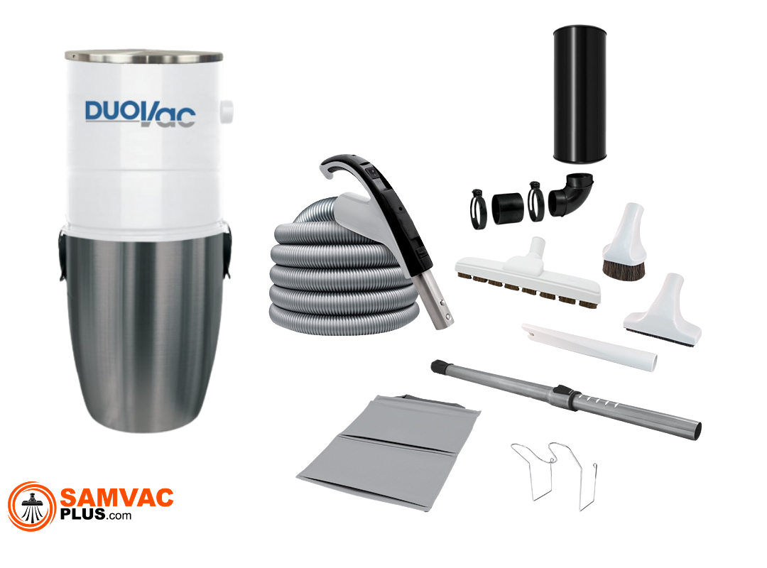 Duovac Air 10 + Kit électrique marche/arrêt | Ensemble d'aspirateur central complet pour appartements et condos jusqu'à 3 500 pi²