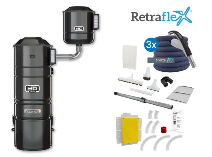 Central vacuum 7525 hybrid with attachements kit Retraflex and 3 inlets - SamVac Plus