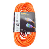 50' Extension Cord with Lighted Ends, 3-Wire Grounded, 14/3 SJTW, -40 C (-40 F) Cold Weather Jacket, Water & Flame Resistant, 15 A, 125 V, Orange