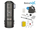 Central vacuum HD925 hybrid with 2 Retraflex retractable hose inlets including attachments and the installation kit - SamVac Plus