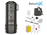 Central vacuum HD925 hybrid with 1 Retraflex retractable hose inlet including attachments and the installation kit - Softtouch hose - SamVac Plus