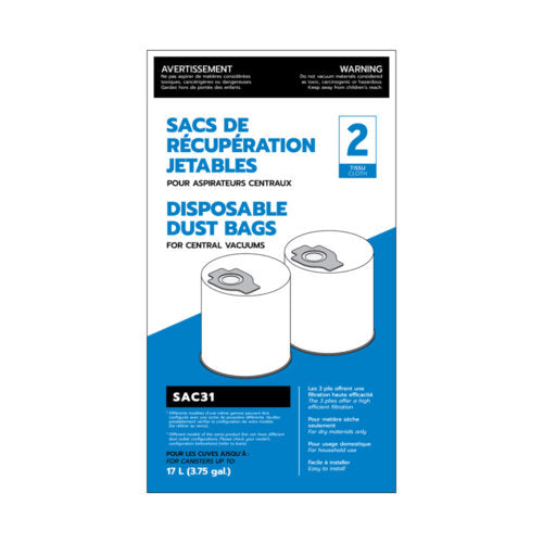 DrainVac Central vacuum disposable cloth dust bags SAC31