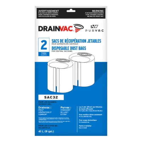 DrainVac Central vacuum disposable cloth dust bags - SamVac Plus