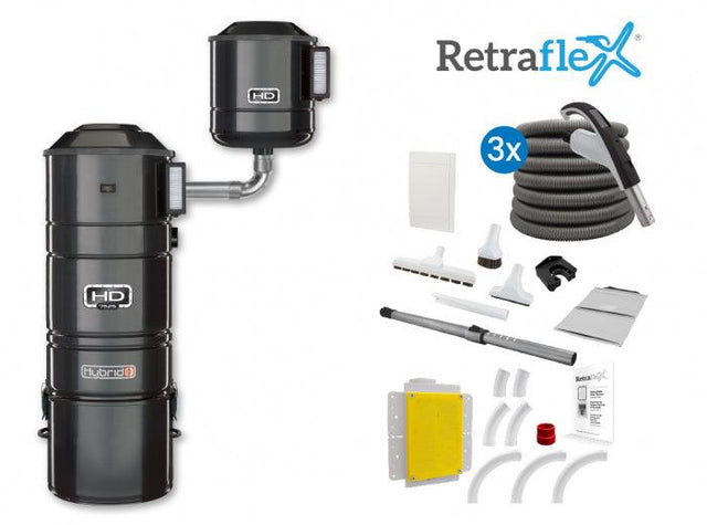 Central vacuum 7525 hybrid with attachements kit Retraflex and 3 inlets - SamVac Plus