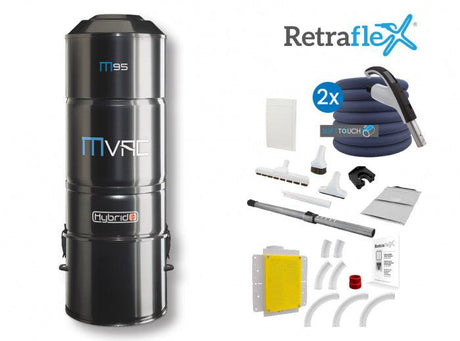 Central vacuum M95 and Retraflex attachments kit with 2 inlets - With hose cover - SamVac Plus